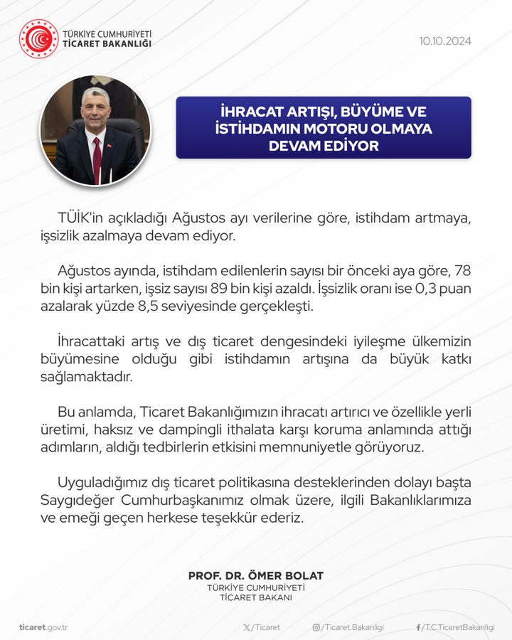 Türkiye'nin İhracatı Ekim Ayında Artış Gösteriyor