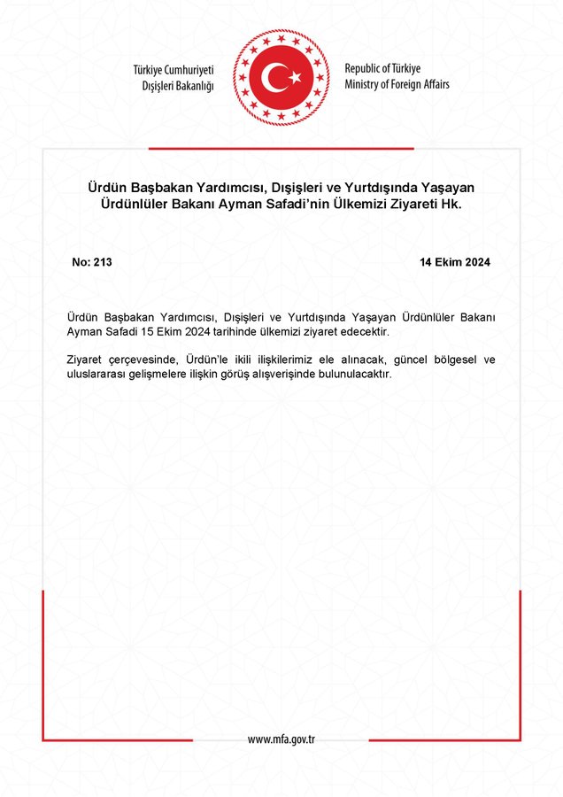 Ürdün Başbakan Yardımcısı Türkiye'yi Ziyaret Etti