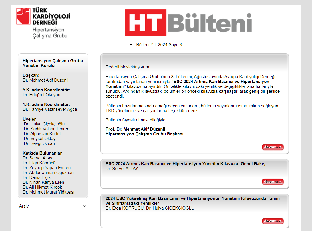 Türk Kardiyoloji Derneği Hipertansiyon Çalışma Grubu'nun 2024 Yılı Üçüncü Sayısı Yayınlandı