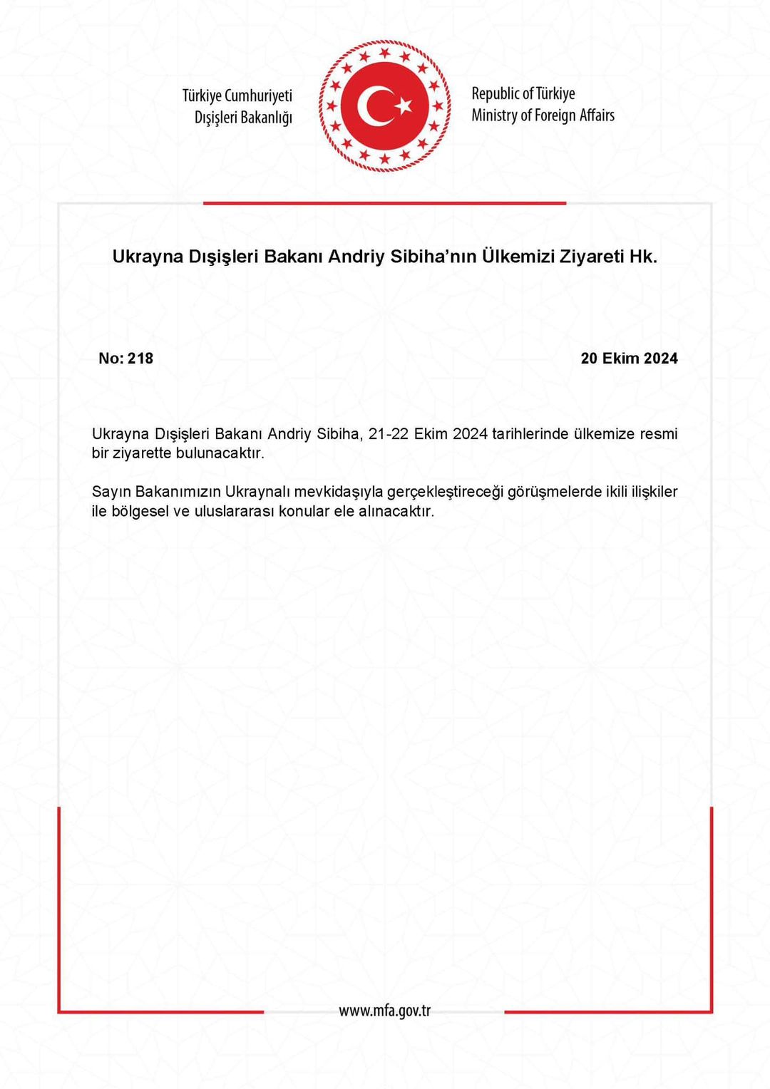 Ukrayna Dışişleri Bakanı Andriy Sibiha, Türkiye'ye Ziyaret Gerçekleştirdi