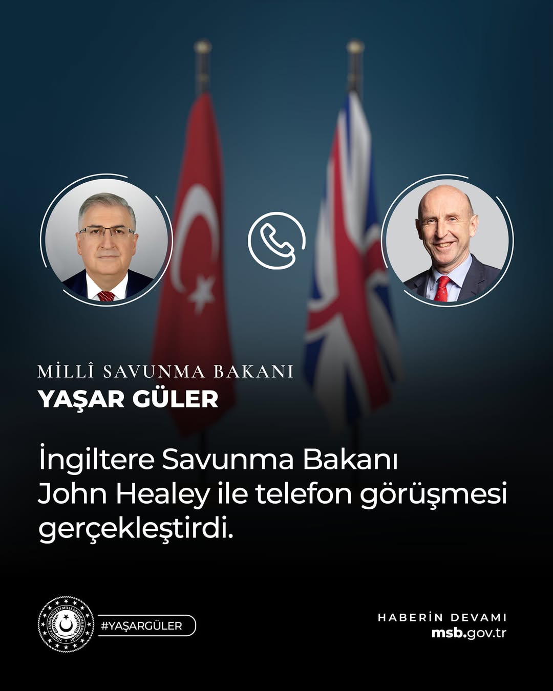 Millî Savunma Bakanı Yaşar Güler, Birleşik Krallık Savunma Bakanı John Healey İle Görüşme Gerçekleştirdi