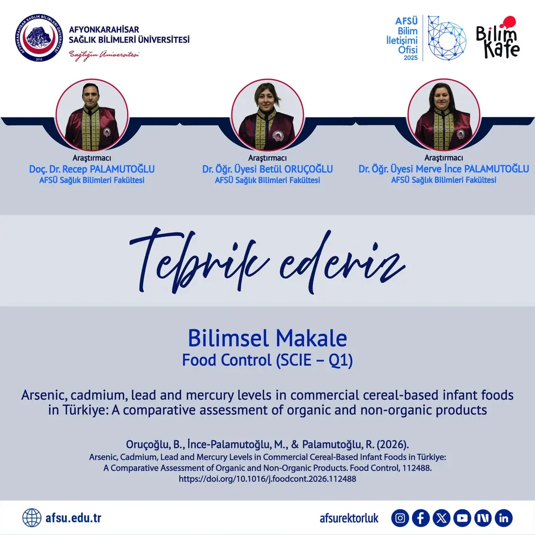 AFSÜ Akademisyenlerinden Yayınlanan Bilimsel Makale (Food Control)