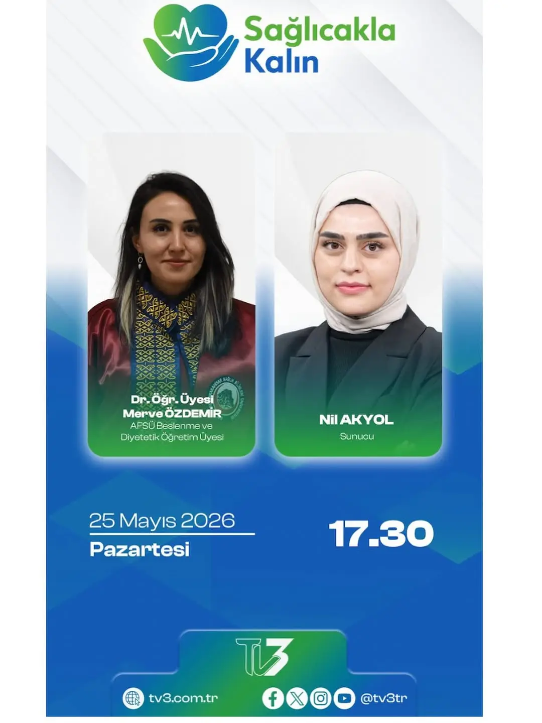 AFSÜ Beslenme ve Diyetetik Öğretim Üyesi Dr.Öğr Üyesi Merve ÖZDEMİR TV3'te!