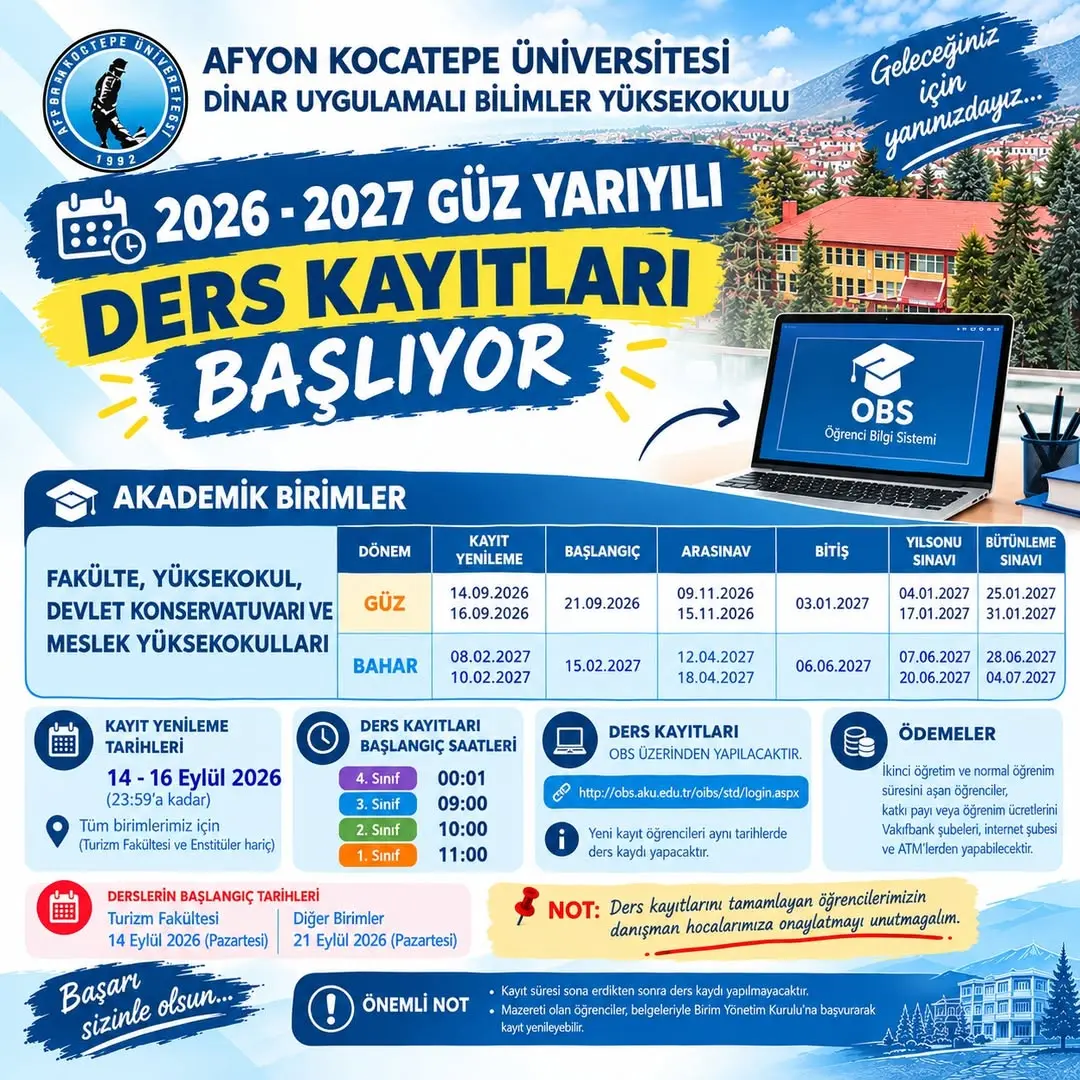 Afyon Kocatepe Üniversitesi Ders Kayıt Duyurusu