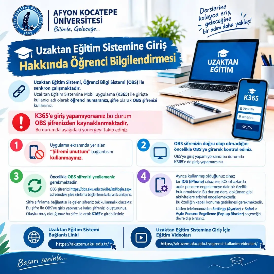 Afyon Kocatepe Üniversitesi Uzaktan Eğitim Sistemi Girişi Hakkında Bilgilendirme