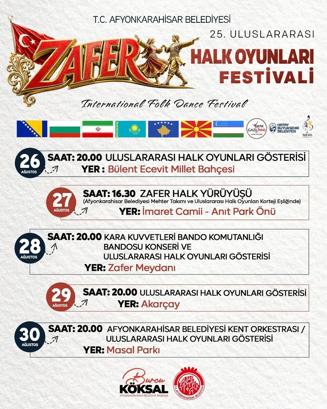 Afyonkarahisar Belediye Başkanı Burcu Köksal'dan Müjdeli Haber: Zafer Haftası Etkinlikleri Kapsamında Halk Oyunları Festivali Başlıyor!