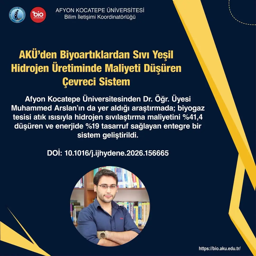 AKÜ’den Biyoartıklardan Sıvı Yeşil Hidrojen Üretiminde Maliyeti Düşüren Çevreci Sistem