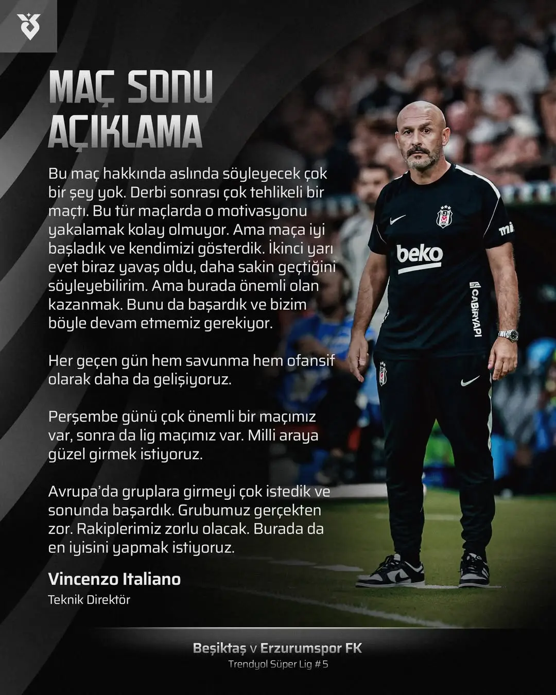 Beşiktaş'tan Vincenzo Italiano'dan Maç Sonu Açıklama