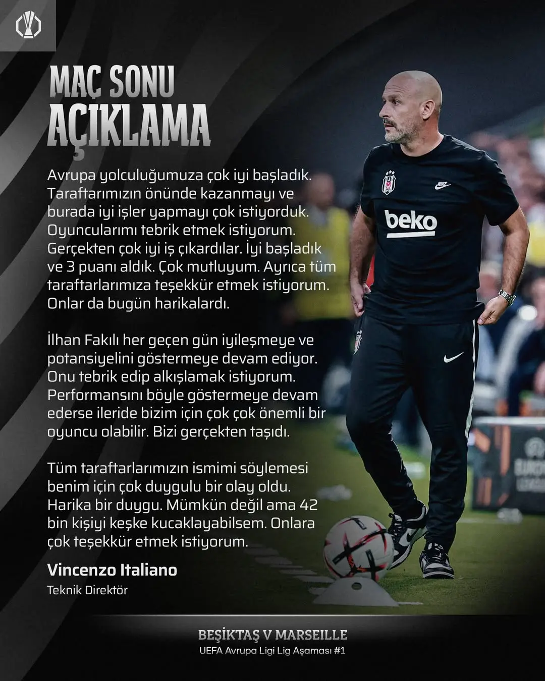 Beşiktaş'ın Teknik Direktörü Vincenzo Italiano Maç Sonu Açıklamalarını Paylaştı