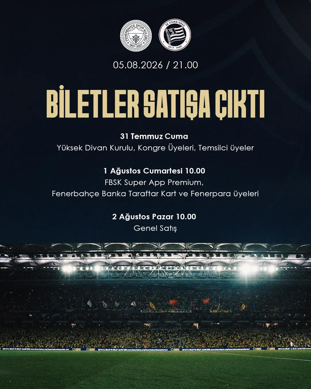 Fenerbahçe'nin Sturm Graz Maçı Bilet Satışı Başladı