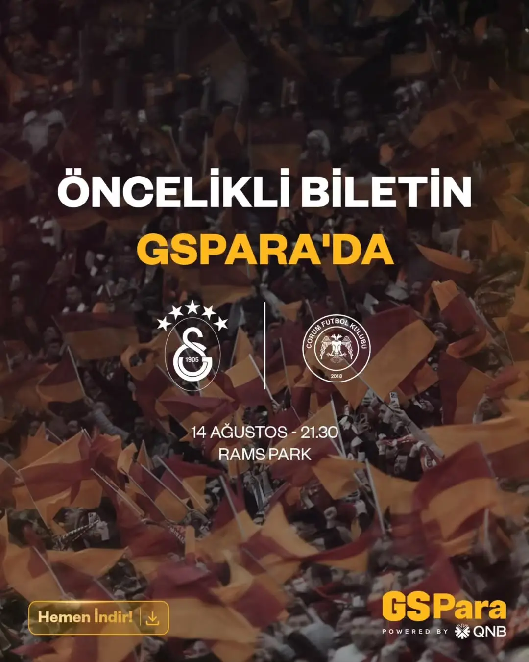 Galatasaray - A. Çorum FK Maçı Biletleri Satışa Çıktı! RAMS Park'ta Yerinizi Ayırtın