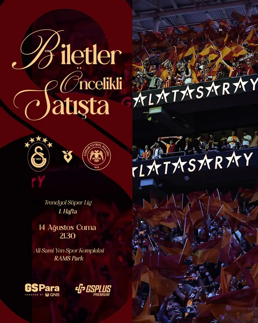 Galatasaray'ın A. Çorum FK Maçı Biletleri SATIŞTA!