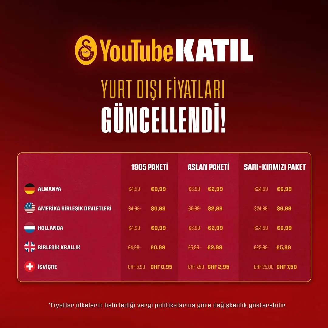 Galatasaray YouTube KATIL Yurt Dışı Fiyatları Güncellendi!