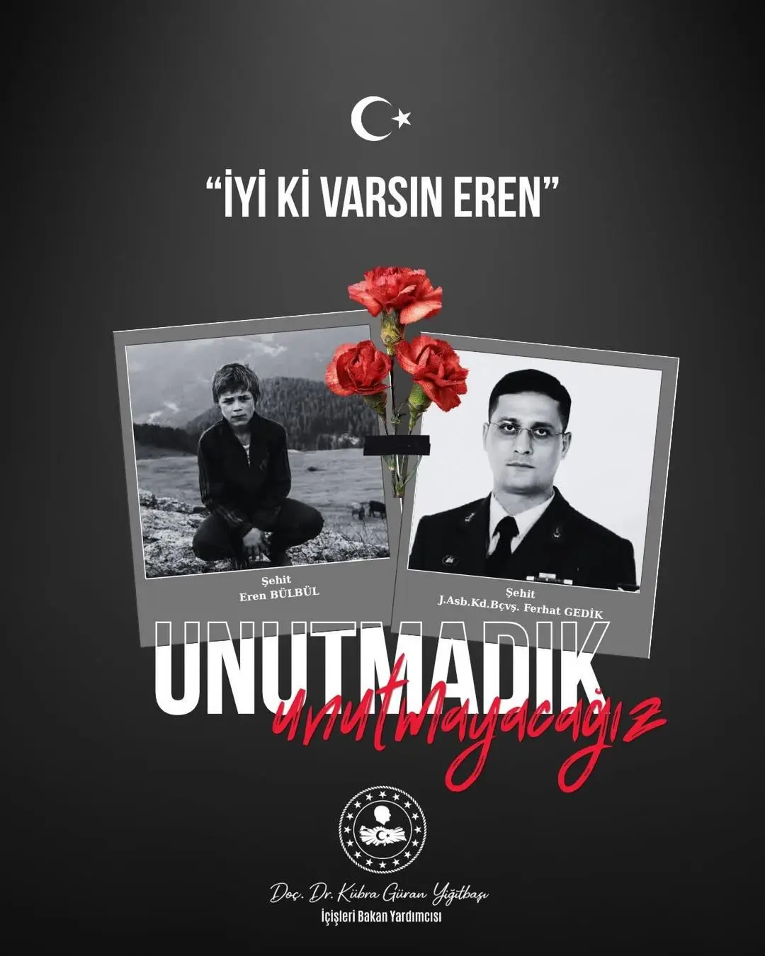 İçişleri Bakan Yardımcısı Doç. Dr. Kübra Güran Yiğitbaşı'nın Şehitlerimizi Anma Paylaşımı