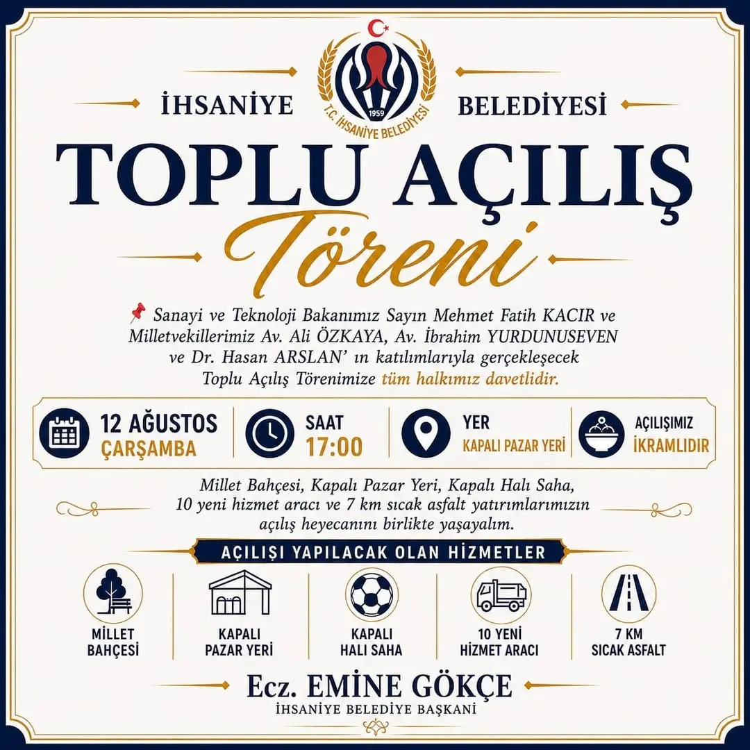 İhsaniye Belediyesi'nden Toplu Açılış Töreni Duyurusu
