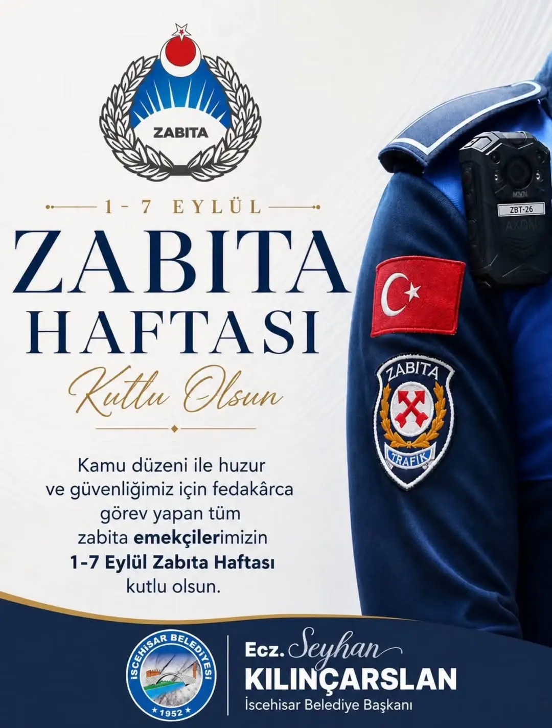 İscehisar Belediye Başkanı Seyhan Kılınçarslan'dan Zabıta Haftası Kutlama Mesajı