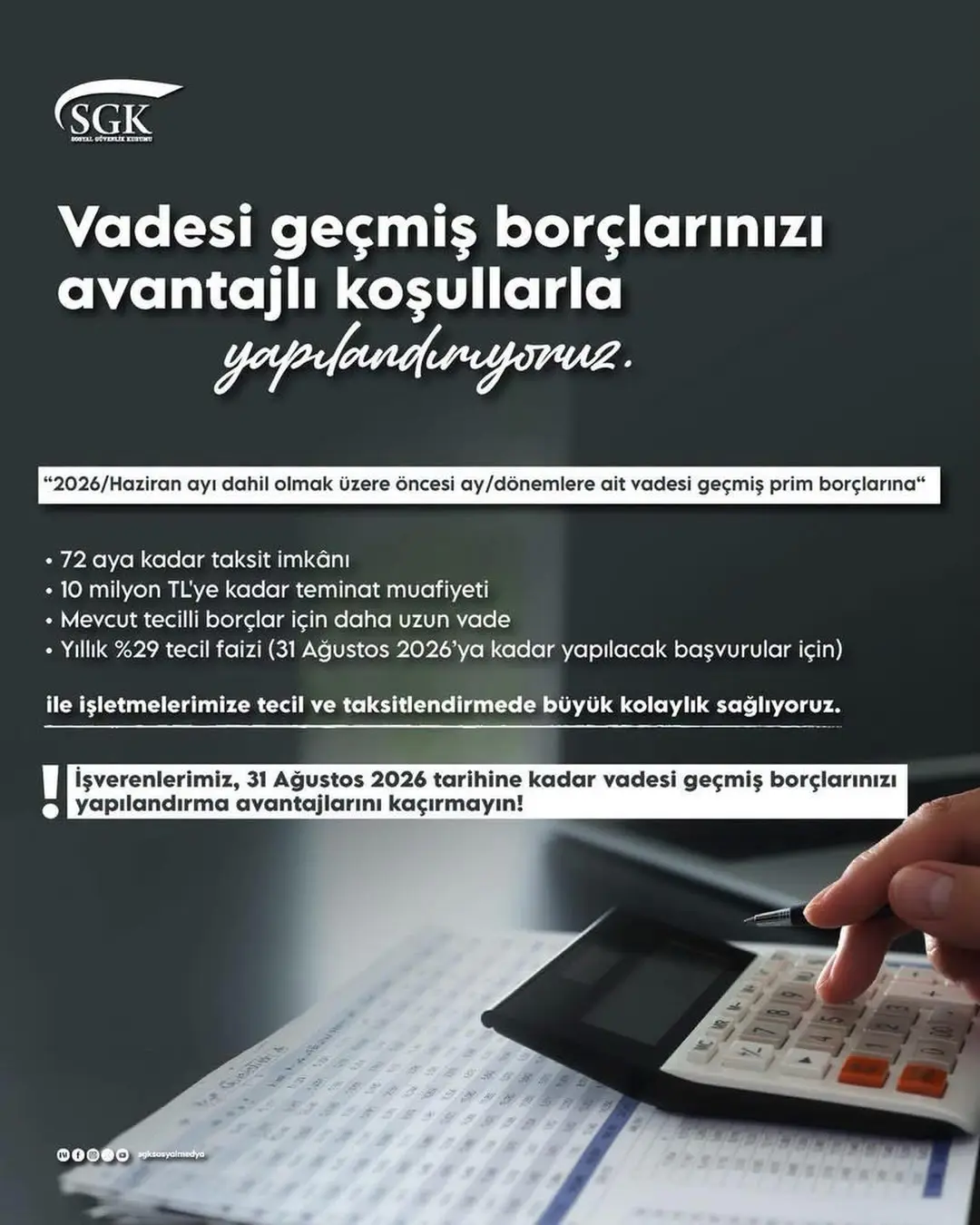 İşverenlere 31 Ağustos 2026'ya Kadar Borç Yapılandırma Fırsatı
