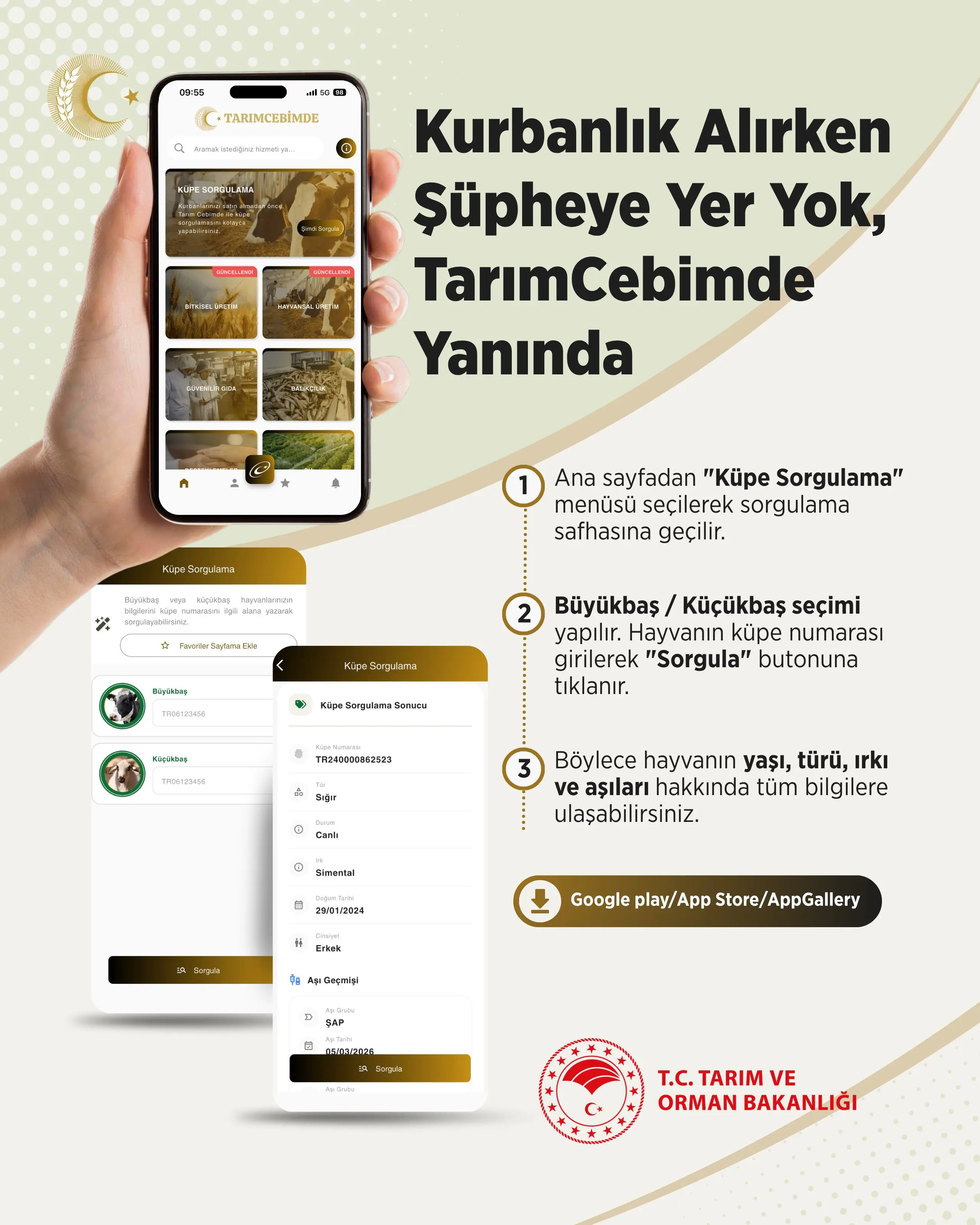 Kurbanlık bilgileri Tarım Cebimde uygulamasıyla öğrenin