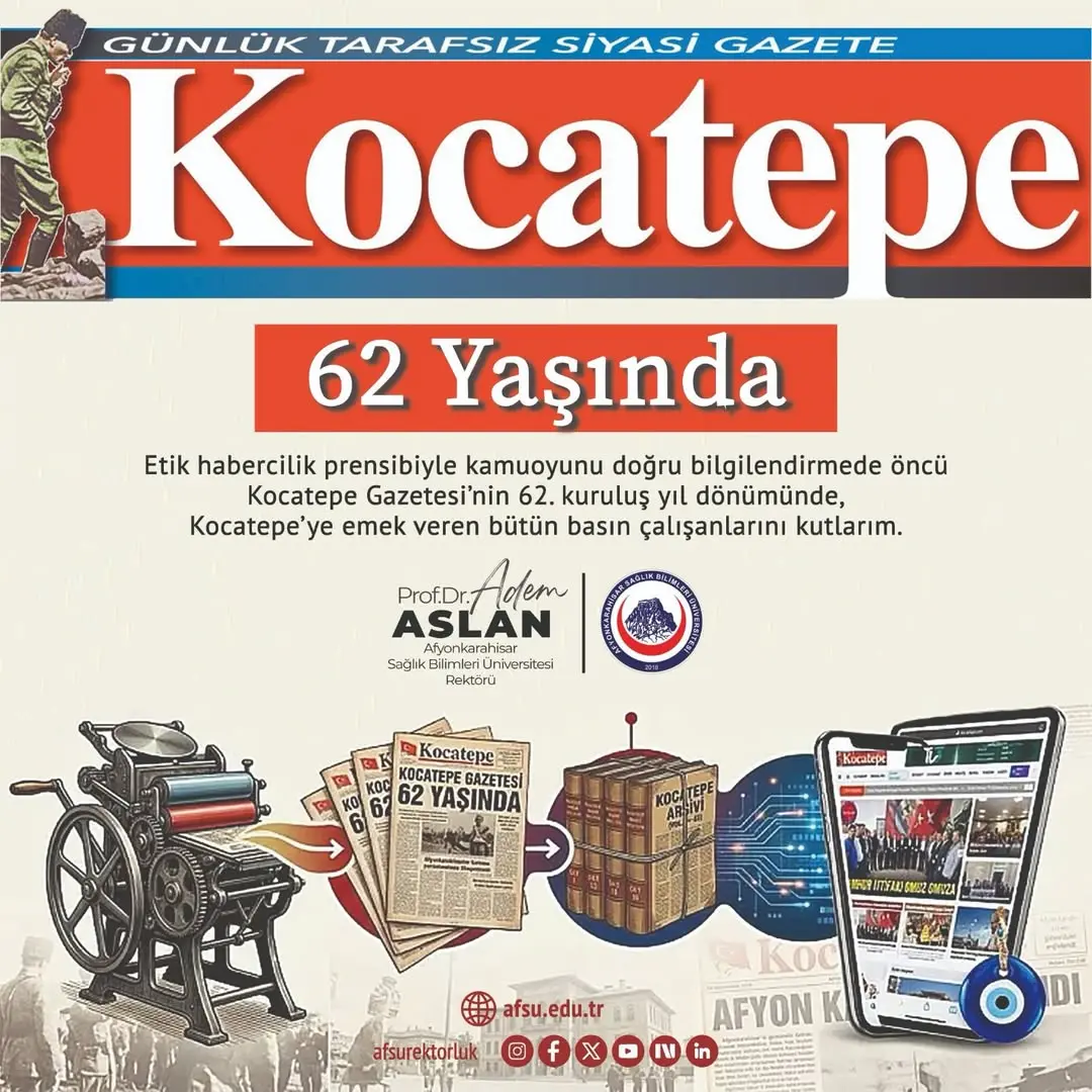 Rektörümüz Prof. Dr. Adem Aslan'dan Kocatepe Gazetesi'ne Tebrik Mesajı