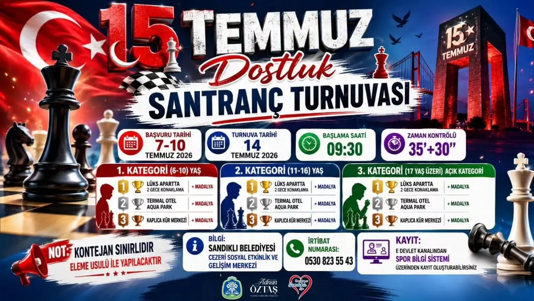 Sandıklı Belediyesi 15 Temmuz Dostluk Satranç Turnuvası Düzenliyor