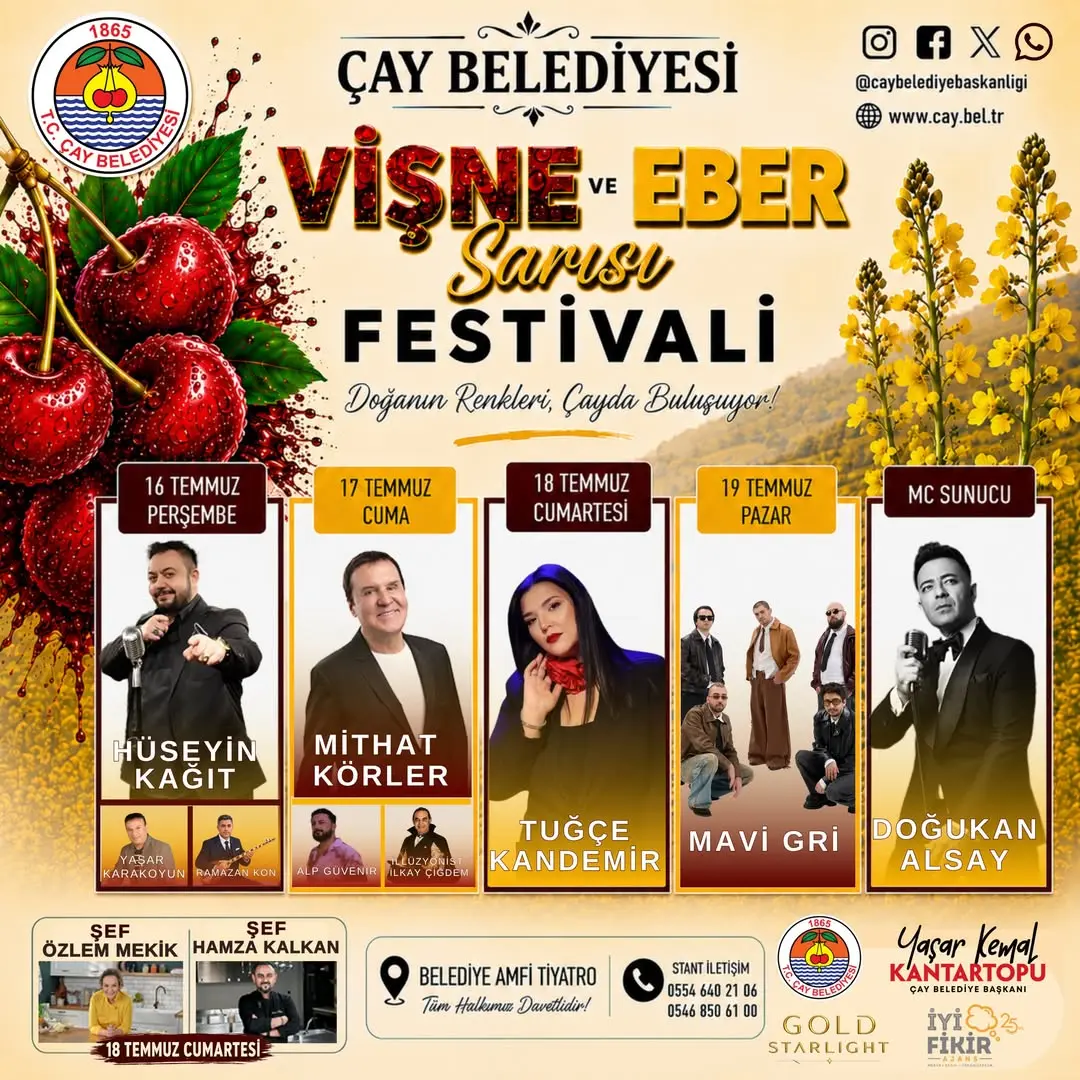 T.C. ÇAY BELEDİYESİ VİŞNE VE EBER SARISI FESTİVALİ Programında Güncelleme