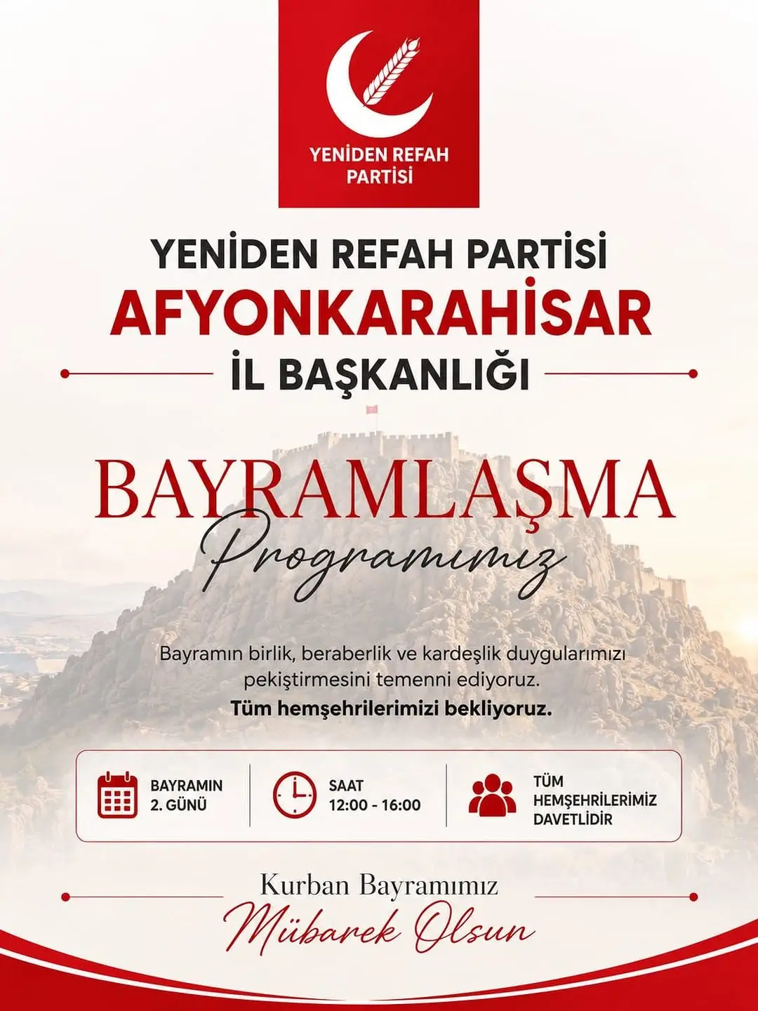 Yeniden Refah Partisi Fatih Erbakan'dan Bayramın 2. Günü İl Binamıza Davet
