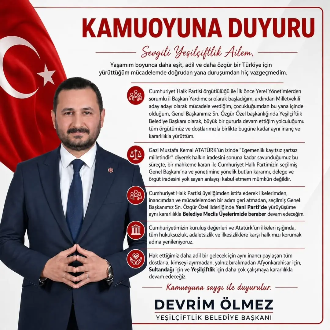 YeşilÇiftlik Belediye Başkanı Devrim Ölmez'den Önemli Duyuru!