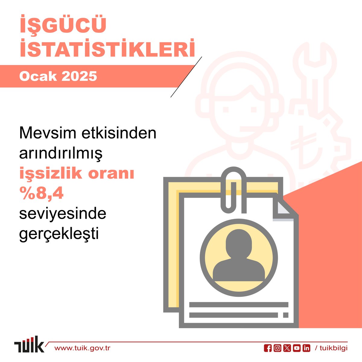 İşgücü İstatistiği: Ocak 2025'te Mevsim Etkisinden Arındırılmış İşsizlik Oranı %8.4'e Düştü